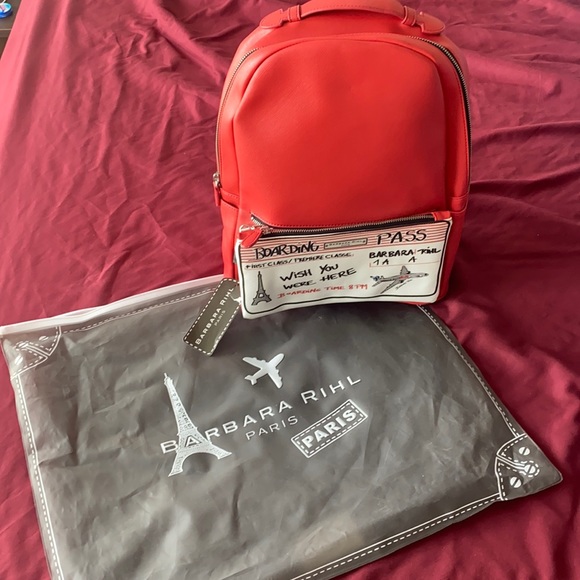 💯 AUTHENTIC Barbara Rihl red leather backpack - Picture 12 of 14